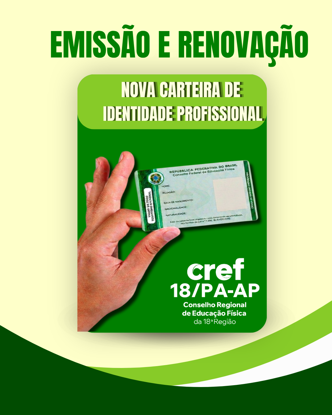 Nova Carteira de Identidade Profissional <!-- wp:image {"id":13208,"sizeSlug":"large","linkDestination":"media"} -->
<figure class="wp-block-image size-large"><a href="https://www.cref18.org.br/wp-content/uploads/2026/09/1-2.png"><img src="https://www.cref18.org.br/wp-content/uploads/2026/09/1-2-819x1024.png" alt="" class="wp-image-13208"/></a></figure>
<!-- /wp:image -->
<!-- wp:image {"id":13209,"sizeSlug":"large","linkDestination":"media"} -->
<figure class="wp-block-image size-large"><a href="https://www.cref18.org.br/wp-content/uploads/2026/09/2-1.png"><img src="https://www.cref18.org.br/wp-content/uploads/2026/09/2-1-819x1024.png" alt="" class="wp-image-13209"/></a></figure>
<!-- /wp:image -->
<!-- wp:image {"id":13210,"sizeSlug":"large","linkDestination":"media"} -->
<figure class="wp-block-image size-large"><a href="https://www.cref18.org.br/wp-content/uploads/2026/09/3-1.png"><img src="https://www.cref18.org.br/wp-content/uploads/2026/09/3-1-819x1024.png" alt="" class="wp-image-13210"/></a></figure>
<!-- /wp:image -->
<!-- wp:image {"id":13211,"sizeSlug":"large","linkDestination":"media"} -->
<figure class="wp-block-image size-large"><a href="https://www.cref18.org.br/wp-content/uploads/2026/09/4-1.png"><img src="https://www.cref18.org.br/wp-content/uploads/2026/09/4-1-819x1024.png" alt="" class="wp-image-13211"/></a></figure>
<!-- /wp:image -->